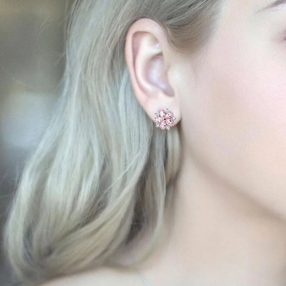 Sterling Silver 925 CZ Flower Stud Earrings - Picture 3 of 6